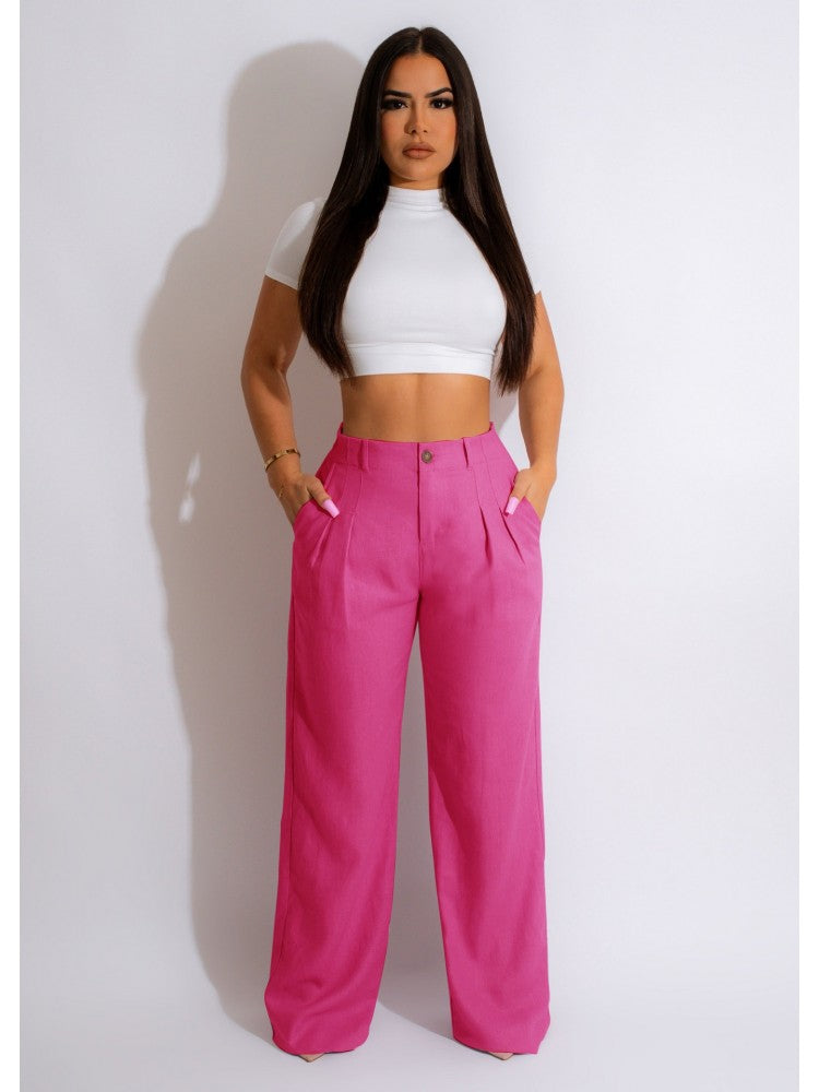 Pink Women Linen Pants